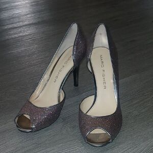 Marc Fisher Joey3 multicolor glitter open toe heels Sz 9 EUC worn once